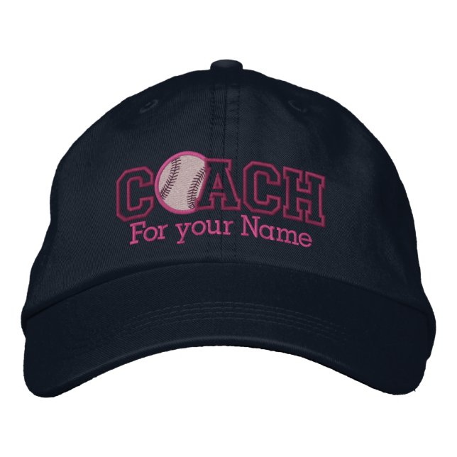 Gorra Bordada Entrenador de béisbol personalizado rosa con su no (Anverso)