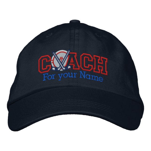 Gorra Bordada Entrenador de hockey personalizado con su nombre (Anverso)