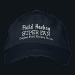 Gorra Bordada Equipo deportivo Super Fan Personalizado de Hockey<br><div class="desc">Apoya a su equipo o jugador de hockey de campo favorito con esta gorra SUPER FAN. Añada su nombre de equipo de la escuela secundaria, la juventud, el club o la universidad para crear un gorra único. (También se puede cambiar esto a cualquier otro deporte). Cambie fácilmente el texto y...</div>