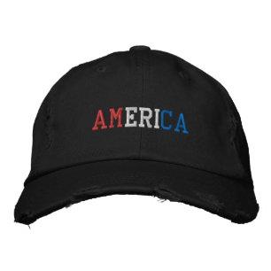 Gorra Bordada estilo afligido de la cosecha azul blanca roja de 