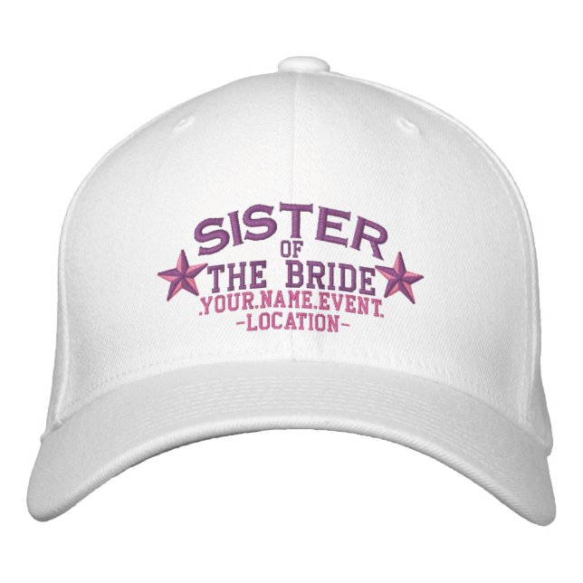 Gorra Bordada Estrellas personalizadas Hermana de la novia en ro (Anverso)