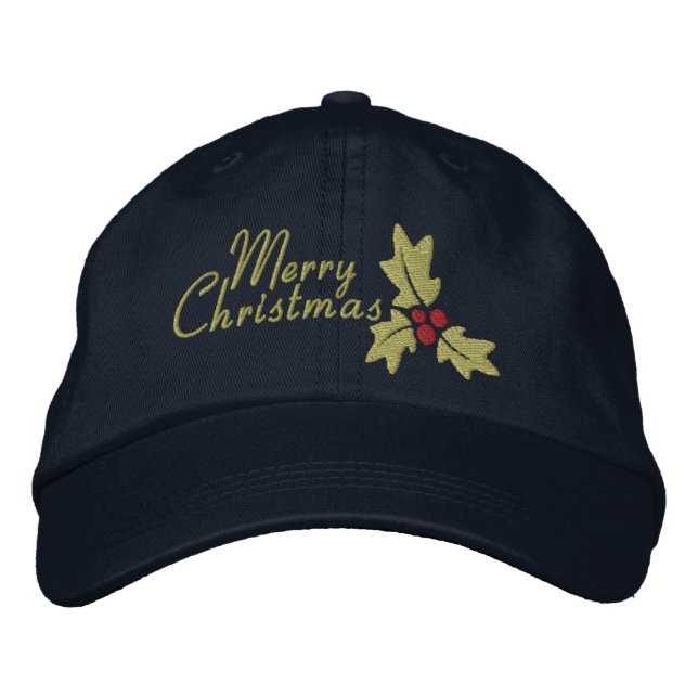 Gorra Bordada Feliz Navidad Holly y Berries (Anverso)