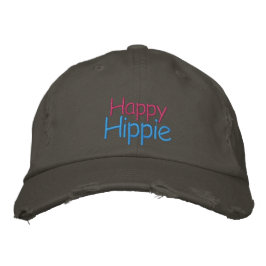 Gorra Bordada Feliz Níquel Hippie Gris Rústico Vintage Azul rosa