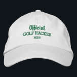 Gorra Bordada Funny Hacker Personalizado Monograma Bordado<br><div class="desc">Golf de estilo con este gracioso gorra bordado que incluye las palabras "Hacker oficial del golf" y tu monograma o texto personalizado debajo. Cambie fácilmente el texto y el color gorra. Ya sea que le estés dando esto a un hacker o que lo estés usando tú mismo, seguro que te...</div>
