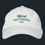 Gorra Bordada Funny Hacker Personalizado Monograma Bordado<br><div class="desc">Golf de estilo con este gracioso gorra bordado que incluye las palabras "Hacker oficial del golf" y tu monograma o texto personalizado debajo. Cambie fácilmente el texto y el color gorra. Ya sea que le estés dando esto a un hacker o que lo estés usando tú mismo, seguro que te...</div>