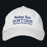 Gorra Bordada Funny nombre de equipo personalizado "Hockey Hair<br><div class="desc">Una graciosa gorra de béisbol dice "No importa el pelo de hockey". (También puede cambiar esto a Hockey Hair I DO Care".) Añada el nombre de su equipo o jugador a continuación y cambiar fácilmente el texto y el color del gorra. Ya sea que seas un jugador de hockey hincha...</div>
