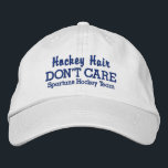 Gorra Bordada Funny nombre de equipo personalizado "Hockey Hair<br><div class="desc">Una graciosa gorra de béisbol dice "No importa el pelo de hockey". (También puede cambiar esto a Hockey Hair I DO Care".) Añada el nombre de su equipo o jugador a continuación y cambiar fácilmente el texto y el color del gorra. Ya sea que seas un jugador de hockey hincha...</div>