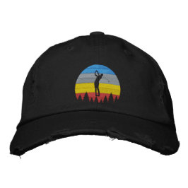 Gorra Bordada Golfer Silhouette Swing Retro con fondo a rayas