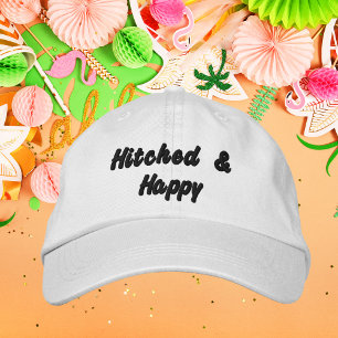 Gorra Bordada Golpeado y feliz por novia, soltera, Boda
