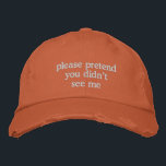 Gorra Bordada Gracioso sentido introvertido agujereado humor ant<br><div class="desc">Este afligido gorra papá, naranja de roya, presenta un texto blanco bordado que captura perfectamente el estado de ánimo de cualquiera que intente pasar desapercibido. Con su vibra vintage y su humor consciente, es el accesorio supremo para introvertidos, recados antisociales o evasivas sorpresivas. Ideal para días casuales, ropa acogedora, o...</div>