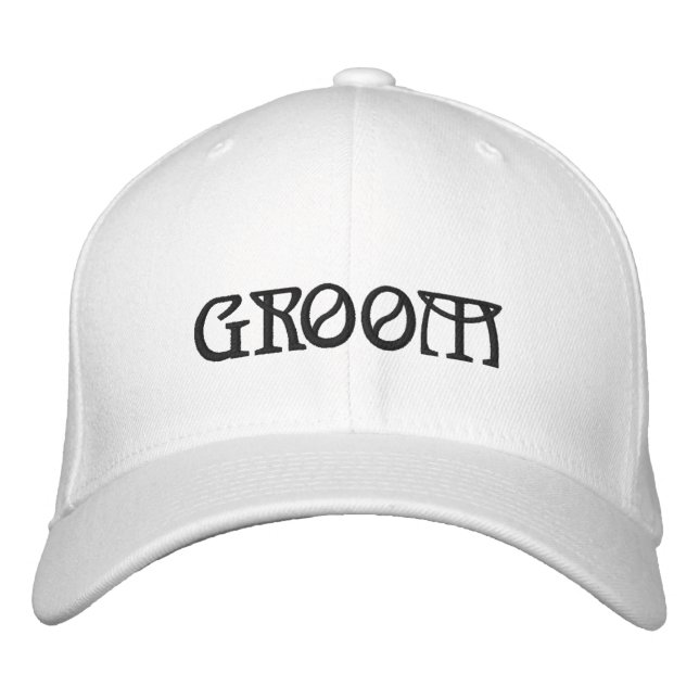 Gorra Bordada Groom boda de moda elegante en blanco y negro (Anverso)