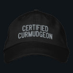 Gorra Bordada Humor de currículo sarcástico gracioso de personal<br><div class="desc">Acepte su grupo interior con este gorra bordado "Curmudgeon certificado". Perfecto para los que llevan su personalidad orgullosamente, este gorro le agrega un toque de humor a cualquier conjunto. El audaz bordado gris sobre un fondo negro clásico lo convierte en una pieza de declaración ideal, ya sea que estés fuera...</div>