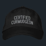 Gorra Bordada Humor de currículo sarcástico gracioso de personal<br><div class="desc">Acepte su grupo interior con este gorra bordado "Curmudgeon certificado". Perfecto para los que llevan su personalidad orgullosamente, este gorro le agrega un toque de humor a cualquier conjunto. El audaz bordado gris sobre un fondo negro clásico lo convierte en una pieza de declaración ideal, ya sea que estés fuera...</div>