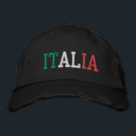 Gorra Bordada ITALIA Italia Colores Verde Blanco Rojo Estilo Vin<br><div class="desc">ITALIA bordeada con la bandera italiana Colores de color blanco verde y rojo sobre negro gorra de algodón afligido de estilo vintage. Hace un regalo maravilloso para cualquiera que adora el hermoso país de Italia!</div>