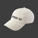 Gorra Bordada John 3:16 Grace versus White Embroidery Christian<br><div class="desc">Minimalista texto moderno blanco bordado Gorra negro con 3 grandes escrituras de gracia versos de la Biblia KJV. Usa tu mensaje de fe cristiana. Personalice este diseño sencillo con sus versos favoritos de las escrituras de la Biblia añadidos a los lados izquierdo/derecho del gorra. Personalizar con el color/tipo de letra...</div>