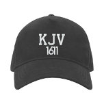 Gorra Bordada KJV 1611 Sombrero de béisbol blanco y negro<br><div class="desc">Una simple pero profunda declaración de su amor por la biblia conservada del Rey James KJV 1611. Blanco y negro.</div>