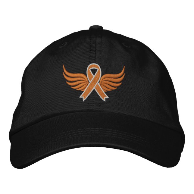 Gorra Bordada Leukemia Naranja Cinta Alas (Anverso)
