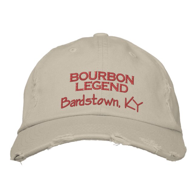 Gorra Bordada Leyenda borbónica, Bardstown KY rojo en piedra (Anverso)