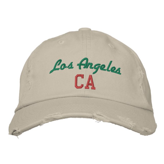 Gorra Bordada Los Ángeles CA Estilo de la cosecha verde y roja (Anverso)