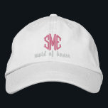 Gorra Bordada Mano de honor de boda personalizada Monograma gorr<br><div class="desc">Sorprenda a su dama de honor con esta genial gorra de béisbol que muestra su monograma de 3 letras y las palabras de honor debajo. La imagen de arriba es una tapa blanca con texto rosa, pero puede cambiar fácilmente el tapón y los colores del texto para que coincidan con...</div>