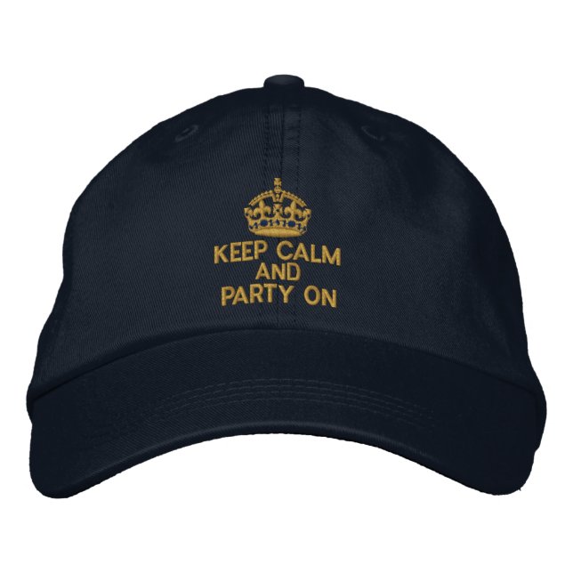 GORRA BORDADA MANTENER LA CALMA Y EL FIESTA EN CLARO (Anverso)