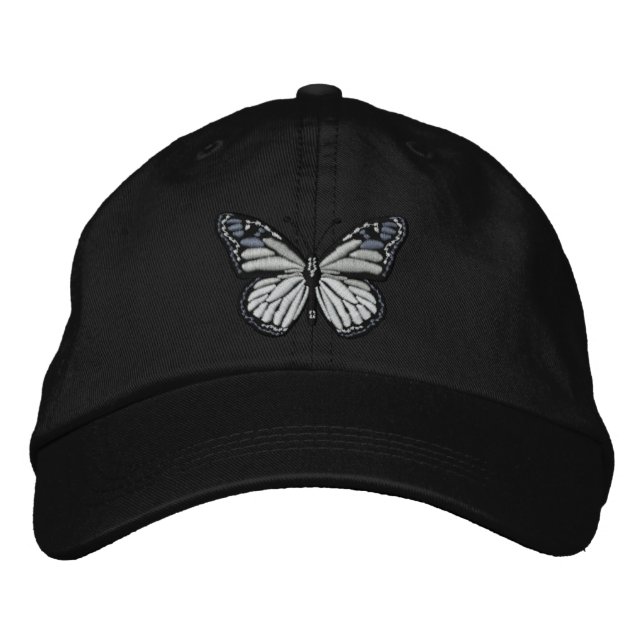 Gorra Bordada Mariposa monarca negra y blanca (Anverso)