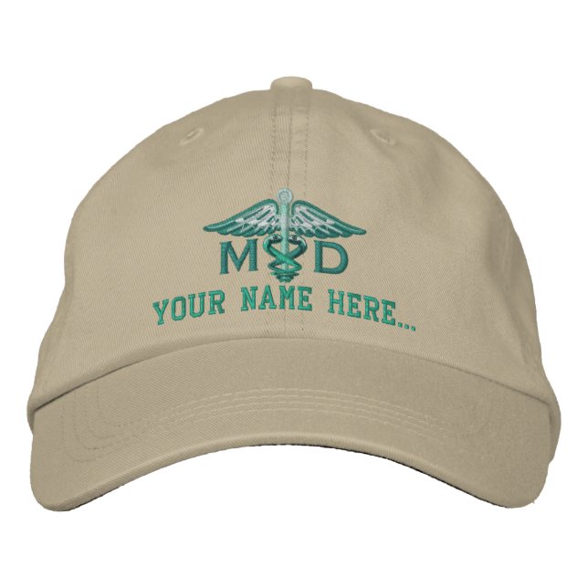 Gorra Bordada MD personalizado su caduceo médico del texto (Anverso)