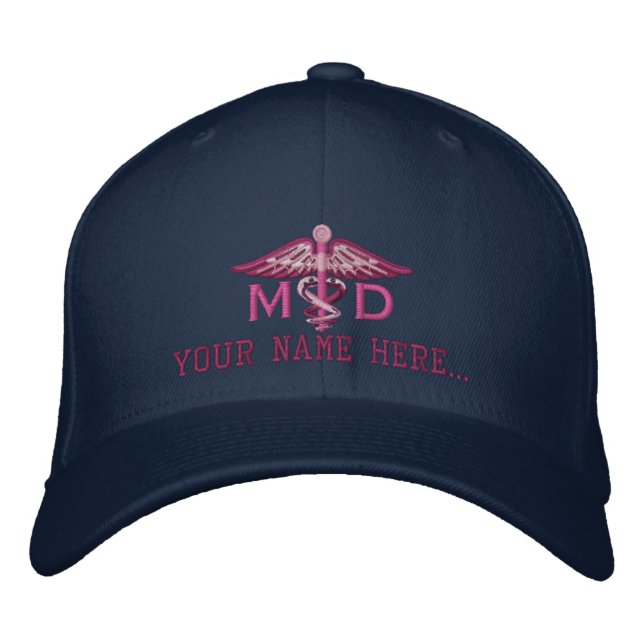 Gorra Bordada MD personalizado su caduceo médico del texto (Anverso)
