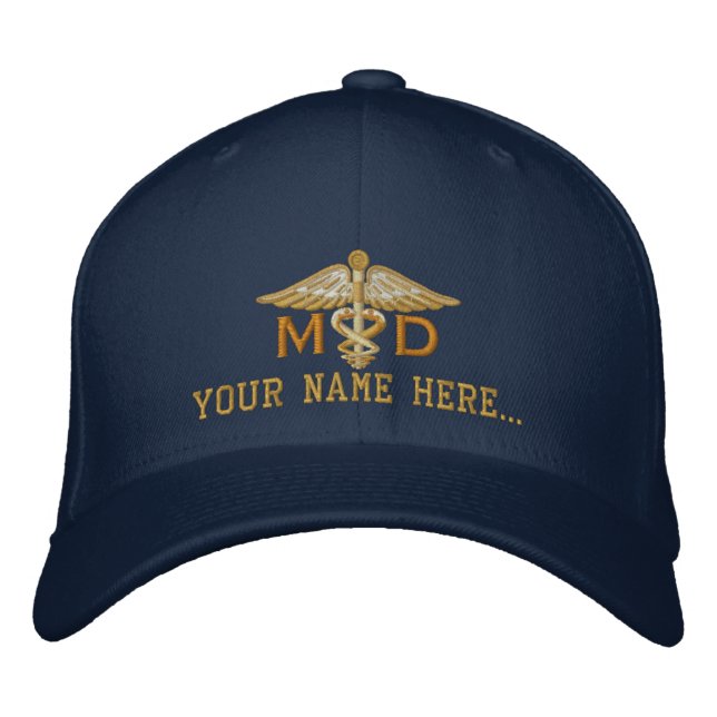 Gorra Bordada MD personalizado Su texto Caducto médico (Anverso)