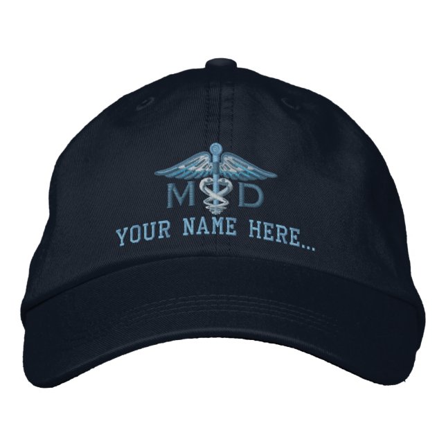 Gorra Bordada MD personalizado Su texto Caducto médico (Anverso)
