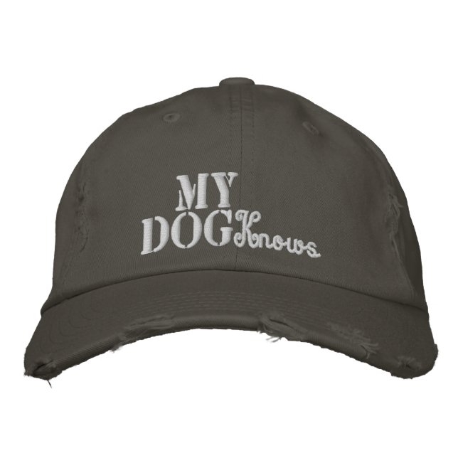 Gorra Bordada Mi Perro Sabe Cita Gris Rústico Amarillo (Anverso)