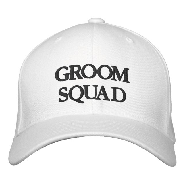 Gorra Bordada Moda Groom Squad boda blanco y negro (Anverso)