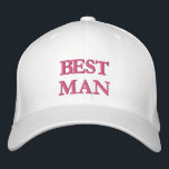 Gorra Bordada Moda Mejor Hombre boda blanco rosa rubor<br><div class="desc">Moda Mejor hombre color rosa boda blanco bordado gorro de béisbol disponible en muchos colores y opciones</div>