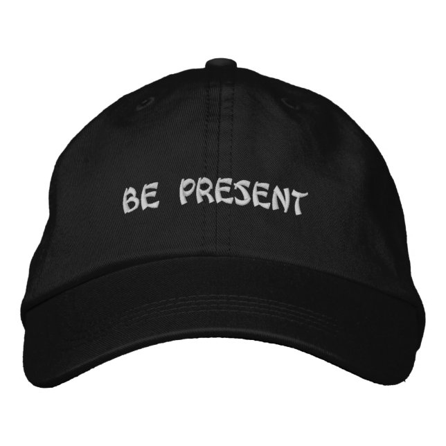 Gorra Bordada Motivacional Estar presente Espiritual Negro (Anverso)