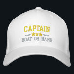 Gorra Bordada Nombre del barco Capitán Estrellas Náuticas Plata<br><div class="desc">Navegar con estilo con un blanco personalizado con gorra bordado en oro y plata con su capitán o cualquier otro título, su nombre o nombre de barco y estrellas. Varios colores de tapón e hilo de discusión entre los que elegir. Hace un gran regalo personalizado para el Día del Padre,...</div>