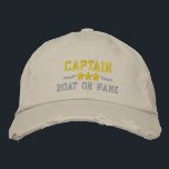 Gorra Bordada Nombre del barco Capitán Estrellas Náuticas Plata<br><div class="desc">Navegar con estilo con un gorra bordado personalizado de caqui con su rango de capitán u otro título, su nombre o nombre de barco y estrellas. Varios colores de tapón e hilo de discusión entre los que elegir. Hace un gran regalo personalizado para el Día del Padre, el Día de...</div>