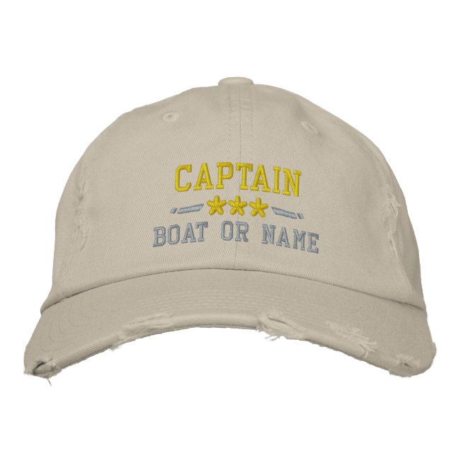 Gorra Bordada Nombre del barco Capitán Estrellas Náuticas Plata  (Anverso)