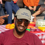 Gorra Bordada Nombre en caqui, Reunión familiar,<br><div class="desc">Un bonito tapón de color caqui con hilo bordado en azul real con una fuente moderna. Cambio rápido y sencillo de redacción/texto utilizando la plantilla proporcionada. Hay tres estilos de gorras a elegir. Este es el tapón adaptable básico alternativo. Mira los diferentes colores disponibles, siguen cambiando. La talla única le...</div>