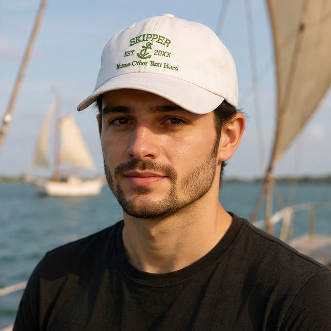 Gorra Bordada Patrón con ancla personalizado (Skipper With Anchor Personalized Embroidered Baseball Cap by Ricaso. other colors available)