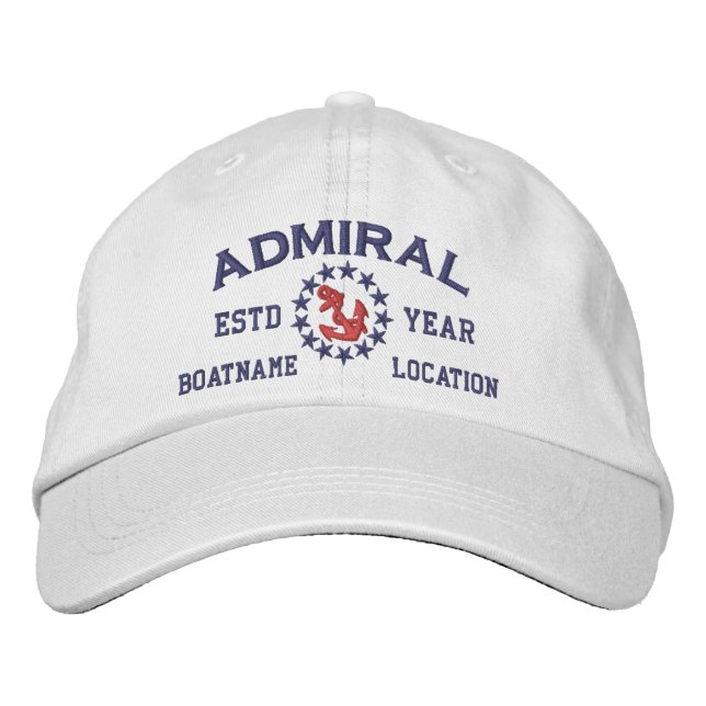 Gorra Bordada Personalizable YEAR and Names Admiral Yacht Flag (Anverso)