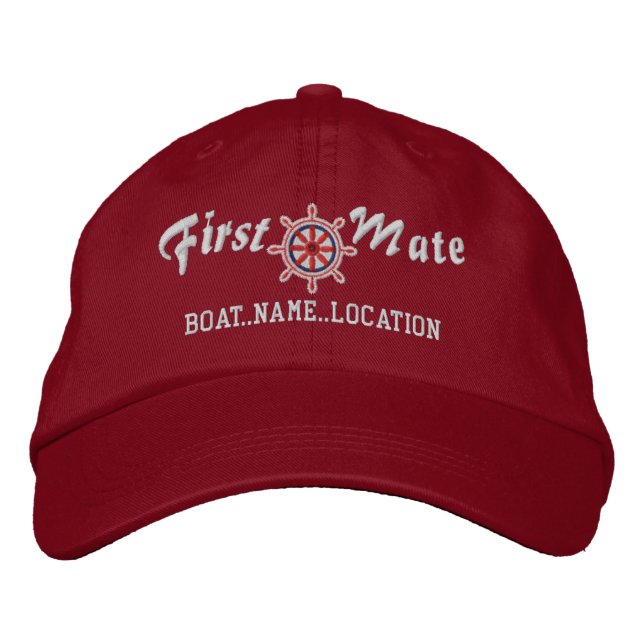 Gorra Bordada PRIMERA MATE Wheel Personalizable Boat Nombre su n (Anverso)