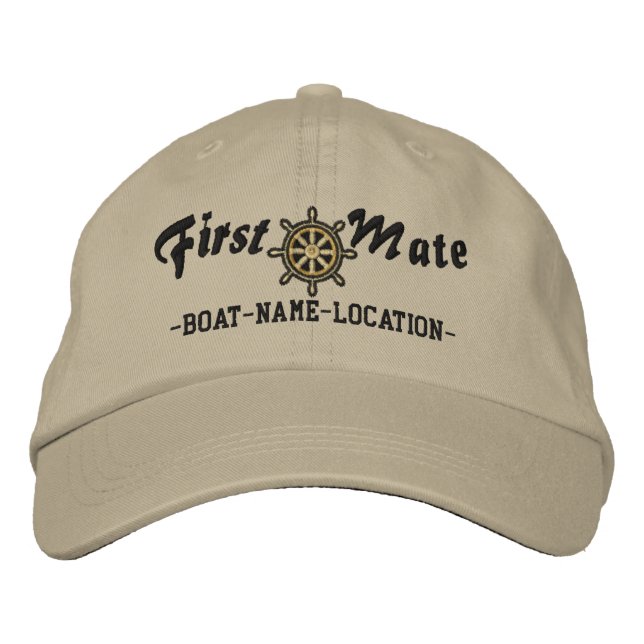 Gorra Bordada PRIMERA MATE Wheel Personalizable Boat Nombre su n (Anverso)