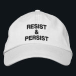 Gorra Bordada Resistir y resistir el texto negro sobre política<br><div class="desc">Muestre que no se dará por vencido a la tiranía e inspire a otros a protestar usando una gorra de béisbol con las palabras "Resist & Persist" bordadas en negrita y negro sobre fondo blanco. Los gorras están disponibles en otros colores de la barra lateral. Para ver el diseño Resist...</div>