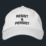 Gorra Bordada Resistir y resistir el texto negro sobre política<br><div class="desc">Muestre que no se dará por vencido a la tiranía e inspire a otros a protestar usando una gorra de béisbol con las palabras "Resist & Persist" bordadas en negrita y negro sobre fondo blanco. Los gorras están disponibles en otros colores de la barra lateral. Para ver el diseño Resist...</div>