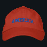 Gorra Bordada Rojo estadounidense<br><div class="desc">América está bordada en azul en esta gorra roja de béisbol unisex o en cualquier gorra de color que elija. Una forma perfecta de mostrar tu patriotismo el 4 de julio,  Día de la Conmemoración o cualquier ocasión.</div>