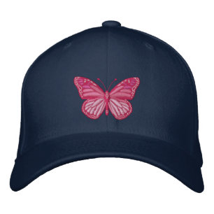Gorra Bordada Rosa en mariposa de monarca rosada