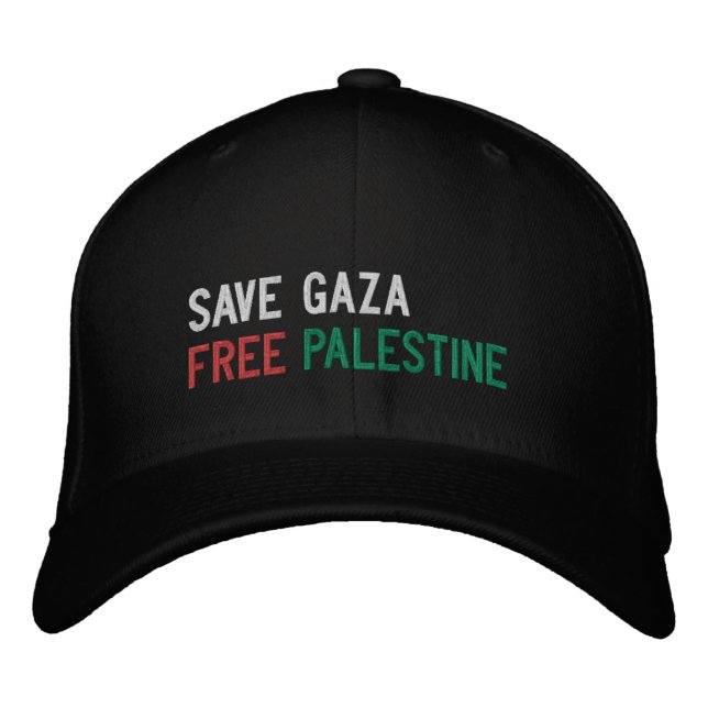 Gorra Bordada Salvar a Gaza Liberar a Palestina blanco rojo verd (Anverso)
