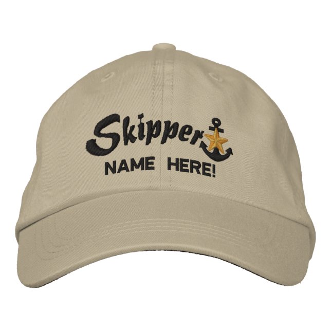 Gorra Bordada Skipper Personaliza Tu Nombre Anclaje De Estrella  (Anverso)