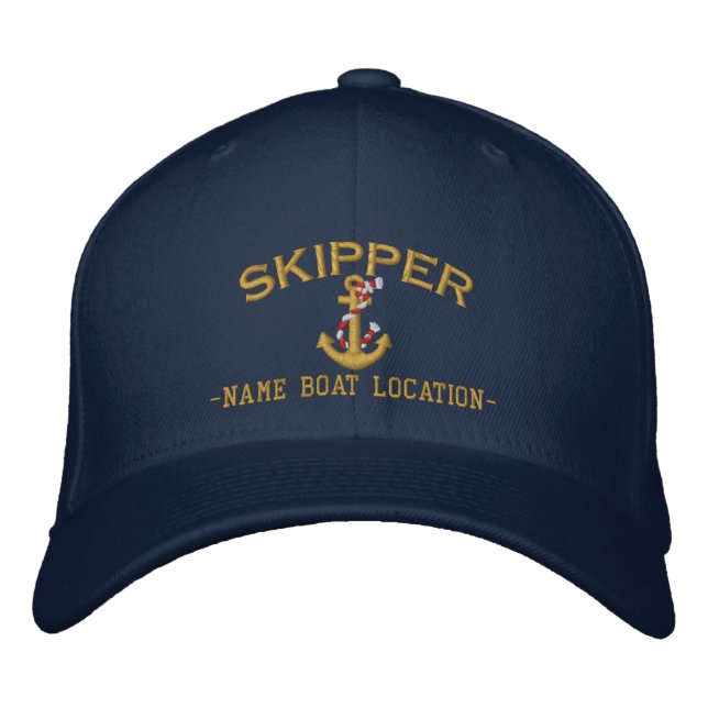 Gorra Bordada Skipper Rope Anchor tu nombre de barco o ambos! (Anverso)