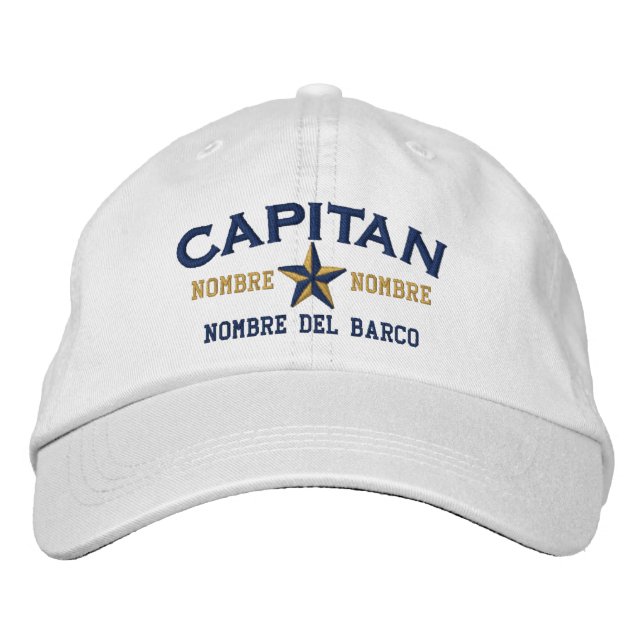 Gorra Bordada SPANISH El Capitan Nombre del barco y su nombre. (Anverso)